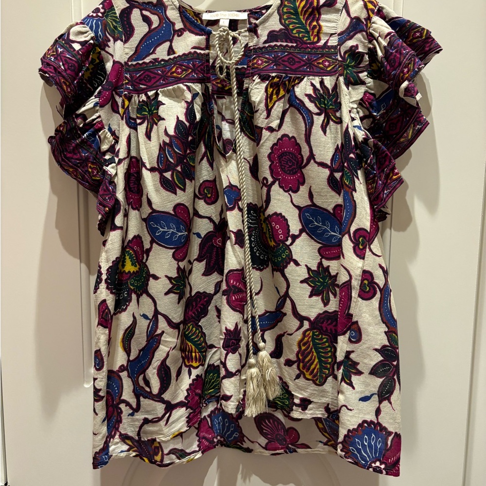 Boho Floral V-Neck Short Sleeve Top